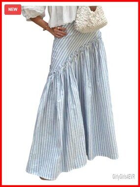 Women's Striped Frill Ruffle A Line Flowy Long Maxi Skirt